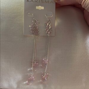 NWT Silver Tone and Pink Drop Earrings